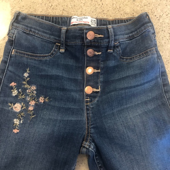 Abercrombie Kids High-rise jean legging Girls Size SLIM 15/16 Embroidered Flower - Picture 3 of 16